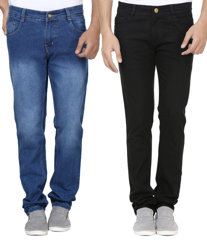 Buy Fuego Fashion Wear Combo of Blue Black Regular Fit Jeans - Pack of ...