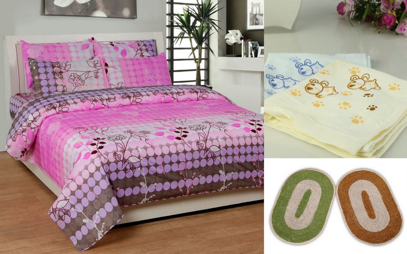 Buy K Decor Combo of 1 Double Bed Sheet With 2 Door Mats 2 Face Towels