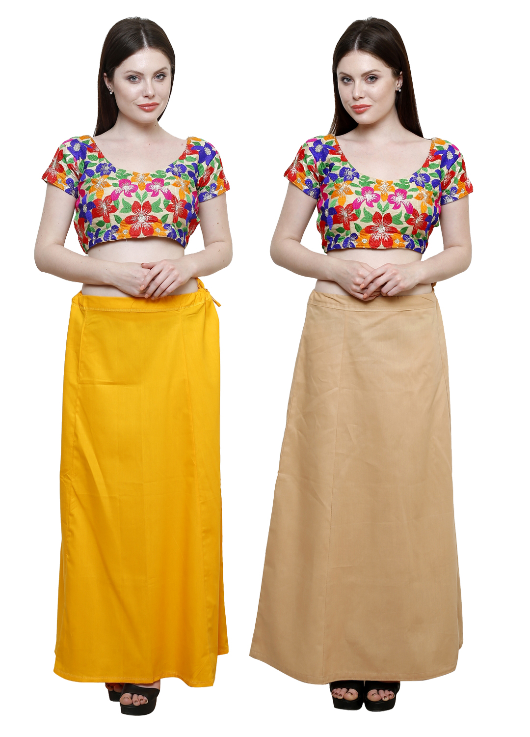 Buy Pistaa Combo of Womens Cotton Mango Yellow and Skin Colour Inskirt ...