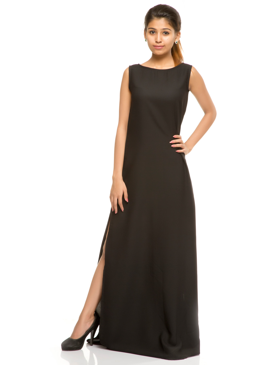 Buy Rimsha Black Plain Gown Dress For Women Online @ ₹1299 from ShopClues