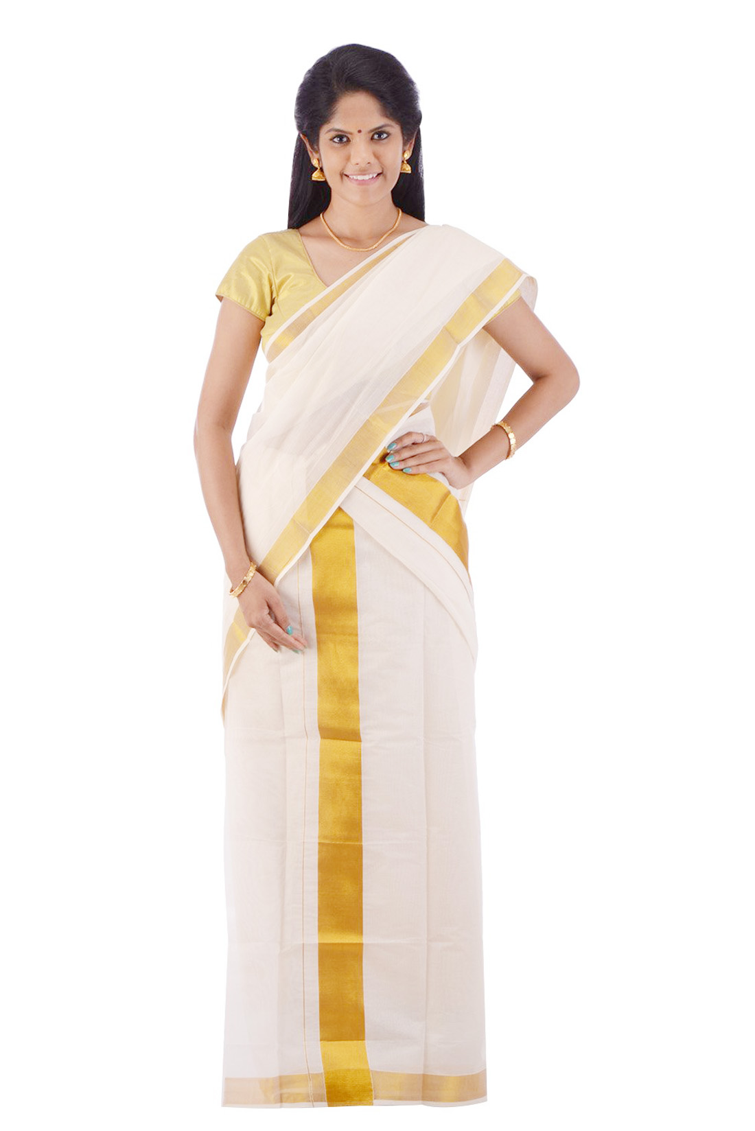 Buy Fashionkiosks Kerala Pure Cotton Kasavu Handloom Simply Jari Design Settu Mundu with Blouse