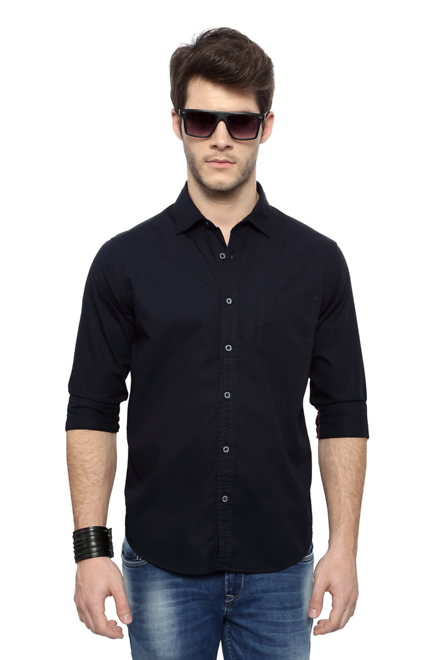 Buy Plain black Poly-Cotton Shirt Online @ ₹799 from ShopClues