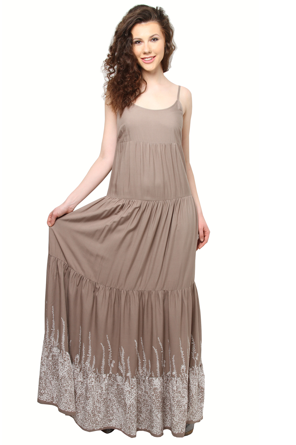 Buy Moderno Beige Rayon Plain Noodle Strap Dress Online ₹575 from