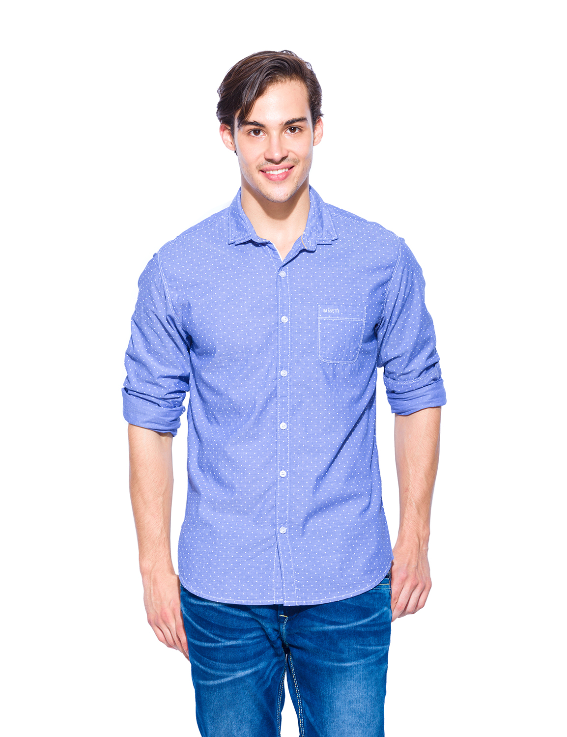 Buy Mufti Mens Blue Slim Fit Casual Shirts Online @ ₹924 from ShopClues