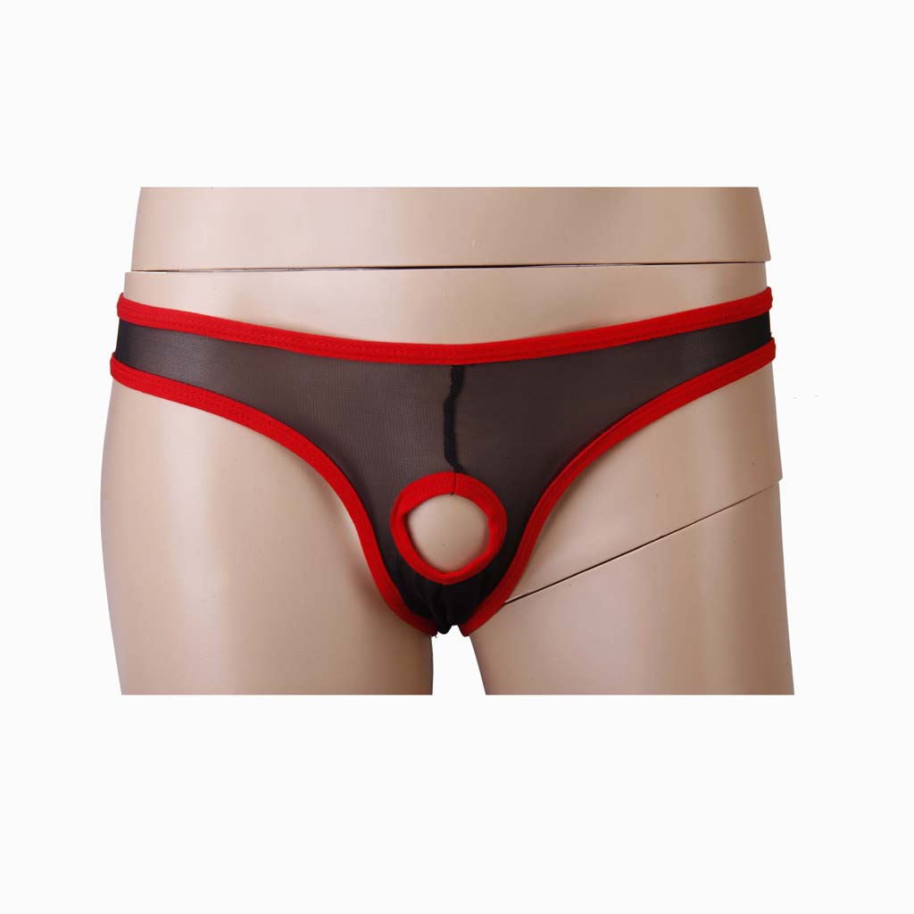 Imported Sexy Mens Charming Mesh G String Underwear Pouch Brief Thong Bikini Opening Panty Red Black