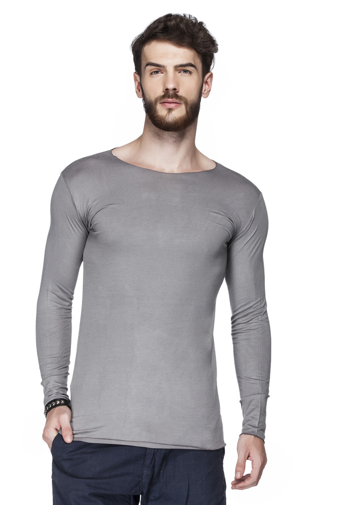 Buy Tinted MenS Solid Round Neck Full Sleeve T-Shirt (TJ102VF-GREY ...