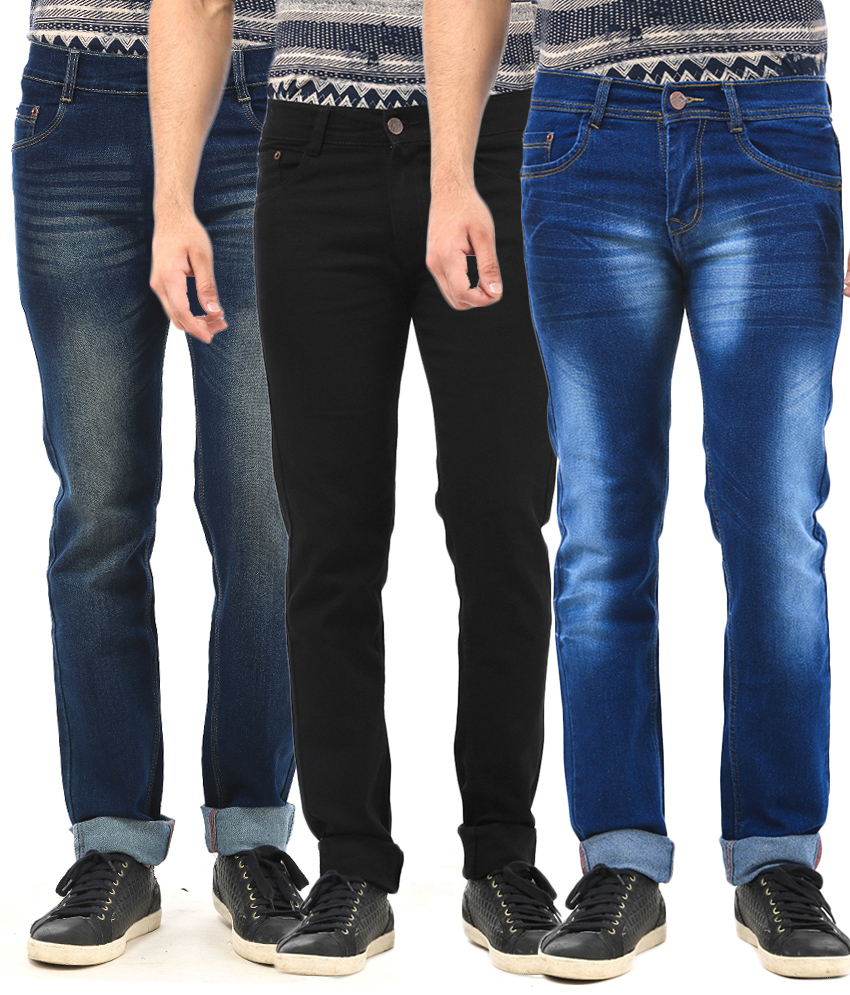 Buy Ave Men'S Black Blue Regular Fit Jeans (Combo Of 3) Online @ ₹3499 ...