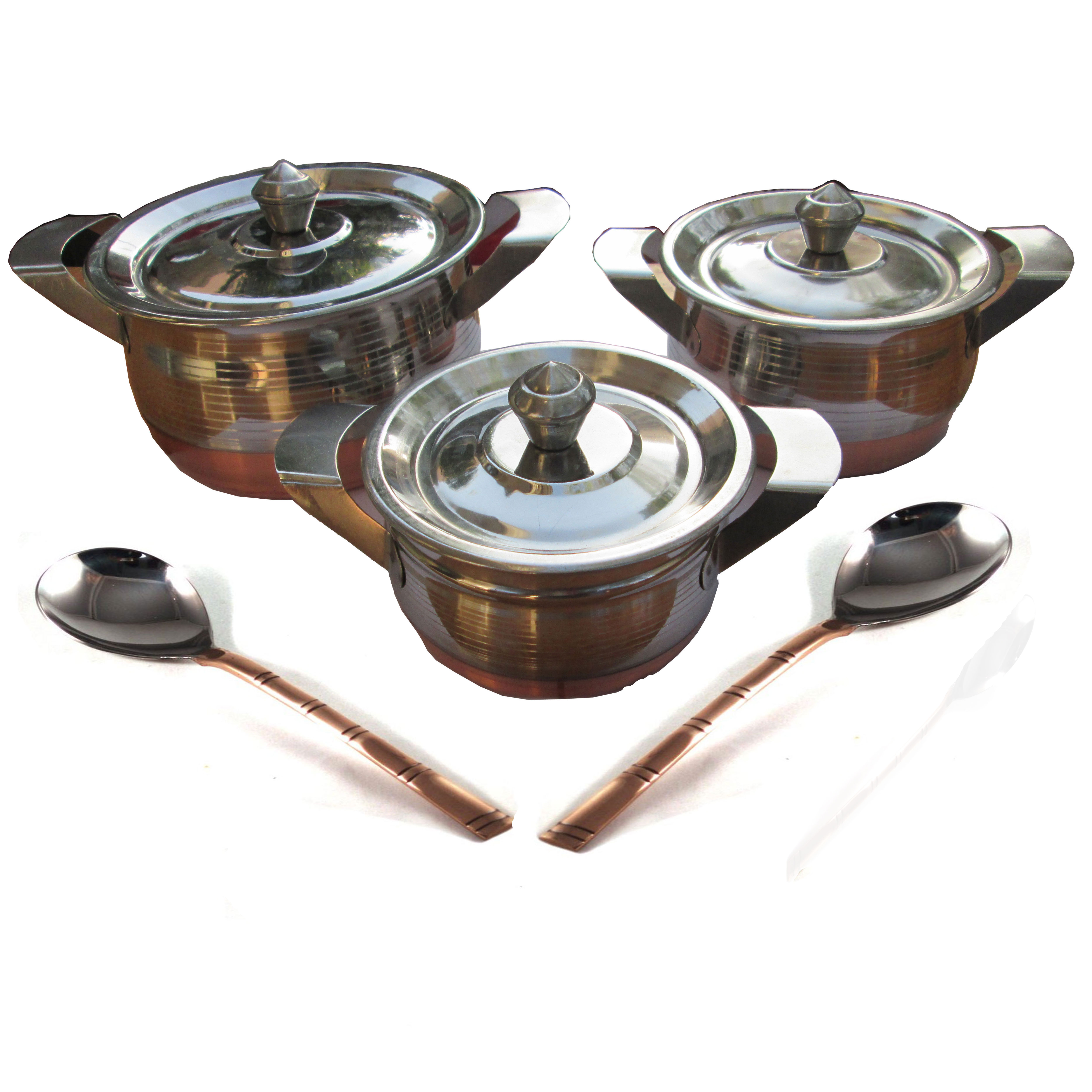 5 Pieces Copper Serving Set of 3 Donga + 2 Serving Spoon)