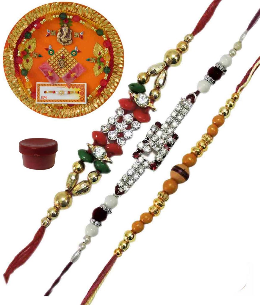 Buy Beads AD Rakhi Set of Three with Rakhi Thali Online @ ₹452 from ...