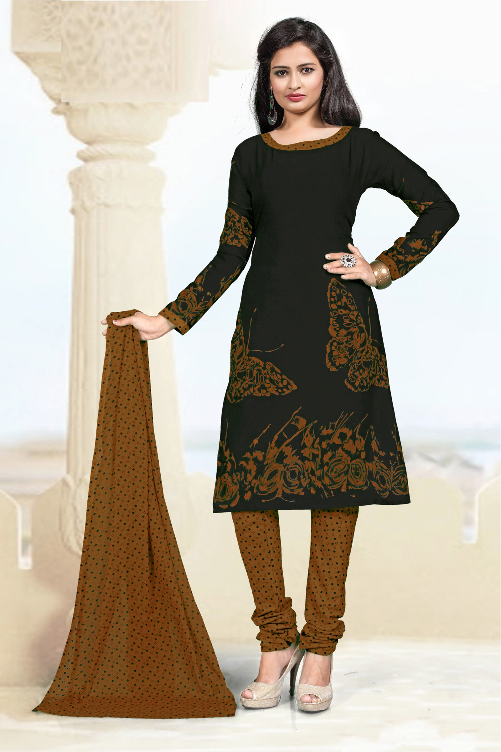 Buy Black Color Cotton Churidar Salwar Suit Unstitched Dress Materials