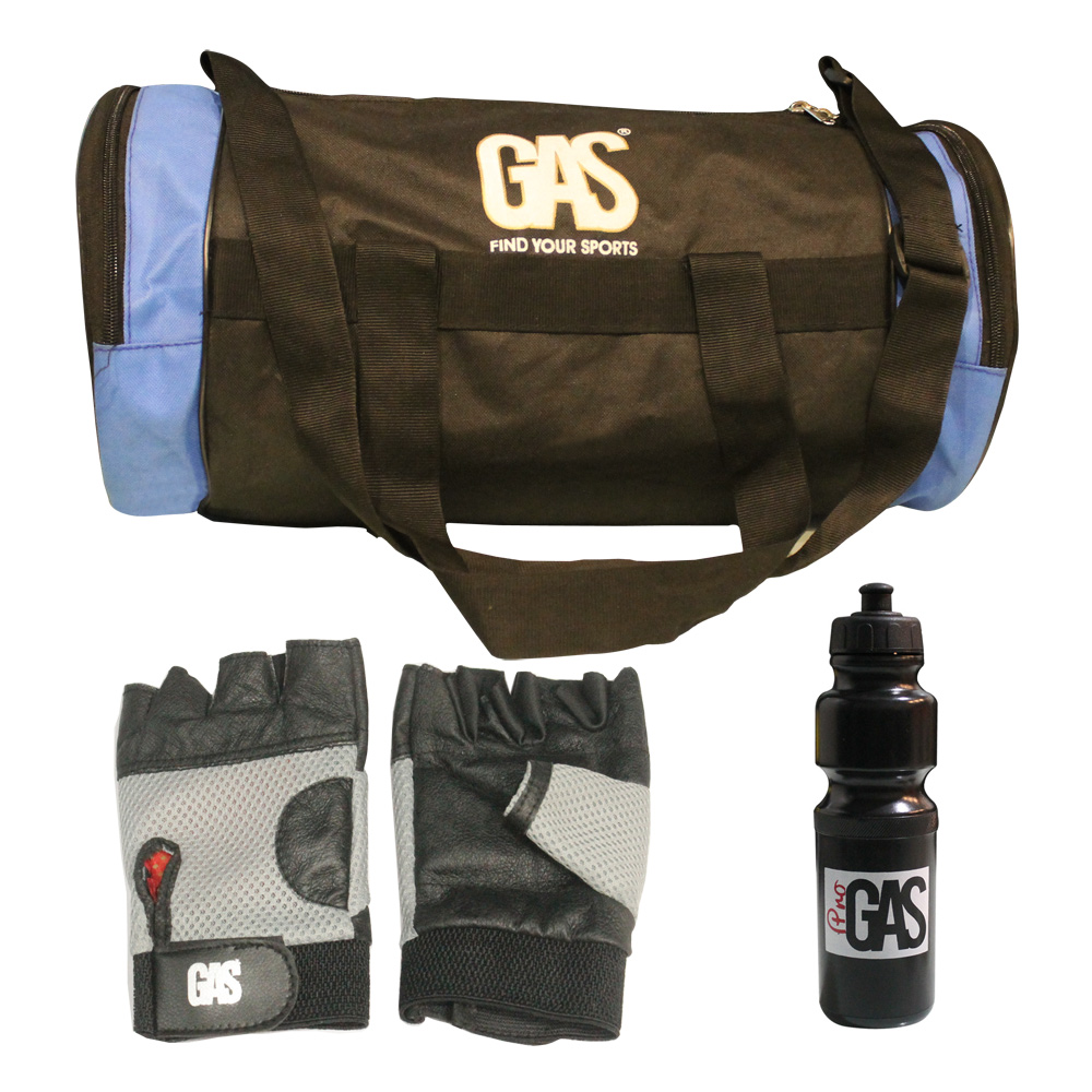 Buy GAS Black Gym Combo Gym Bag, Gym Glove, Gym Sipper Online ₹395