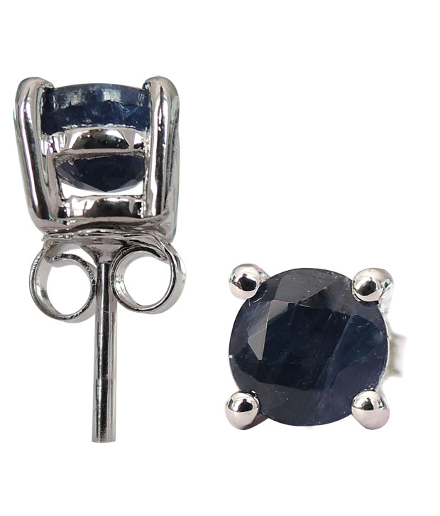 2.43 CTS, 6mm Round Shape Genuine Blue Sapphire .925 Sterling Silver Earrings