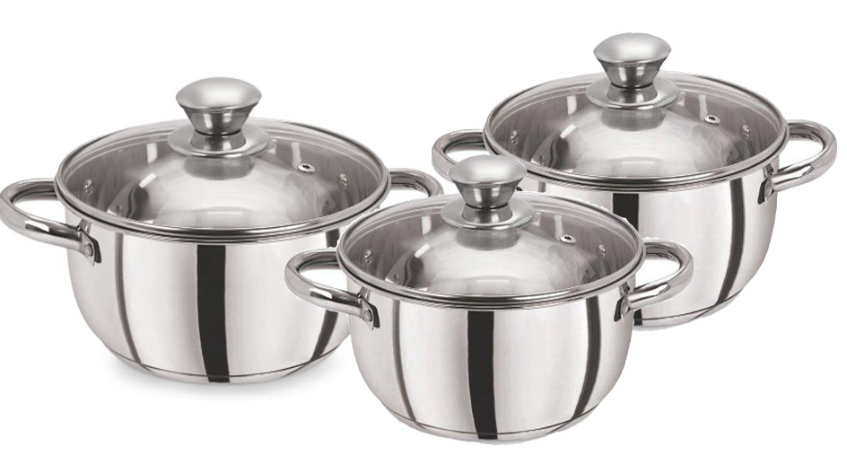 Pristine Silver Stainless Steel Casserole   Pack Of 3  