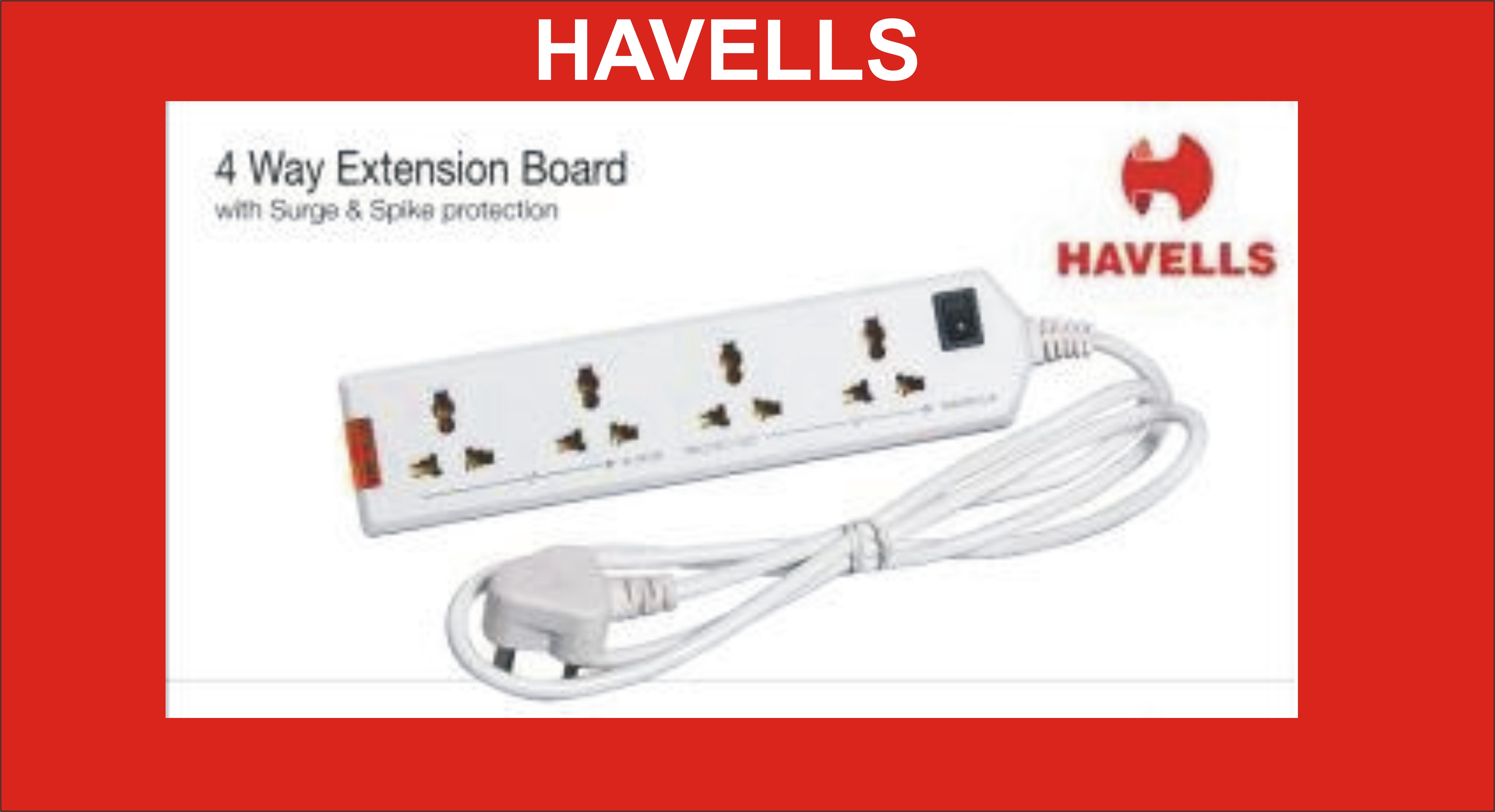 HAVELLS 4 WAY EXTENSION BOARD WITH SURGE & SPIKE PROTECTION EXTENSION CORD