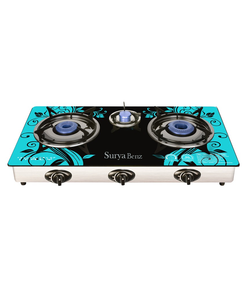Buy surya benz automatic 3 burner glass top gas stove Online ₹1599