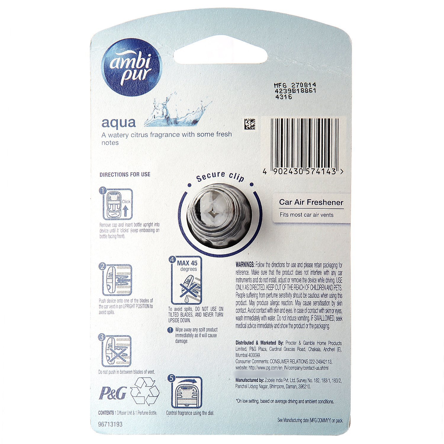 Buy Ambi Pur Aqua Car Air Freshener Starter Kit (7.5 ml) Online @ ₹399