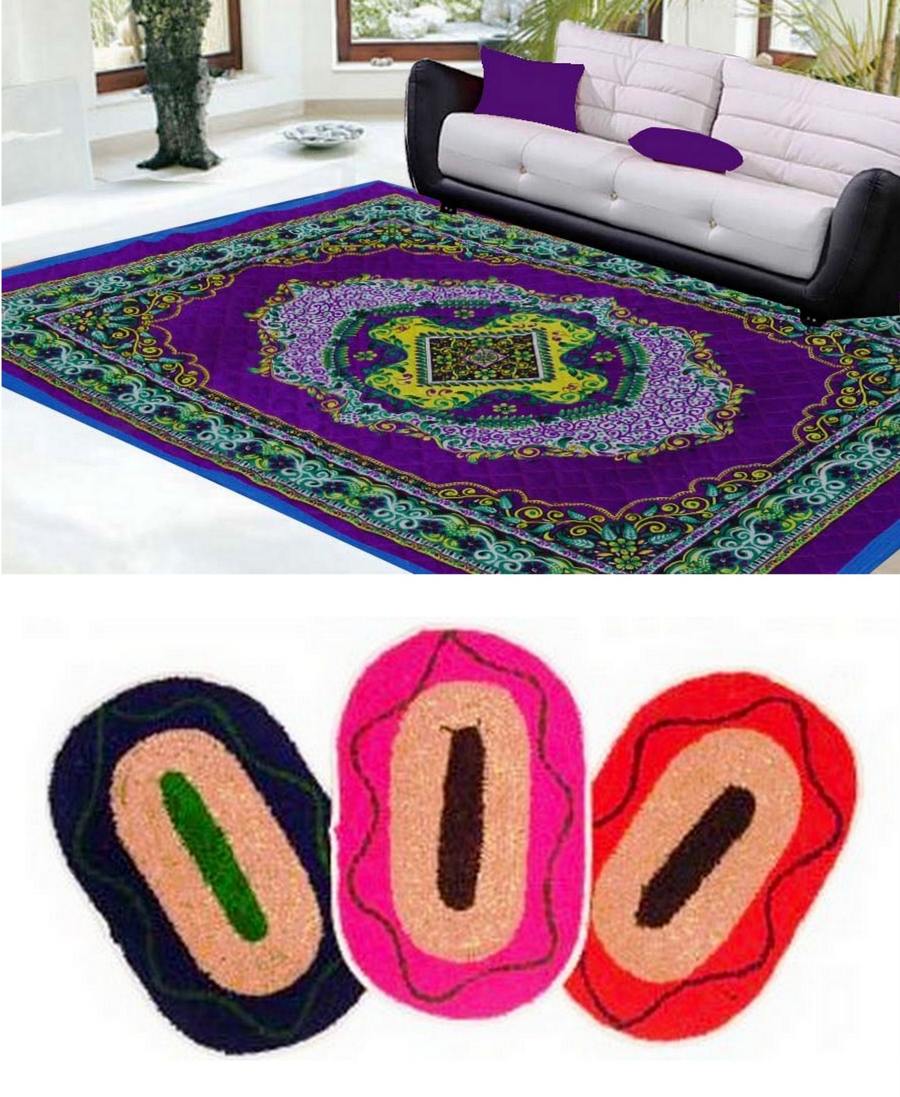 Buy 99 Homestore Polyester Quilted Carpet With 3 Door Mat Purple Online