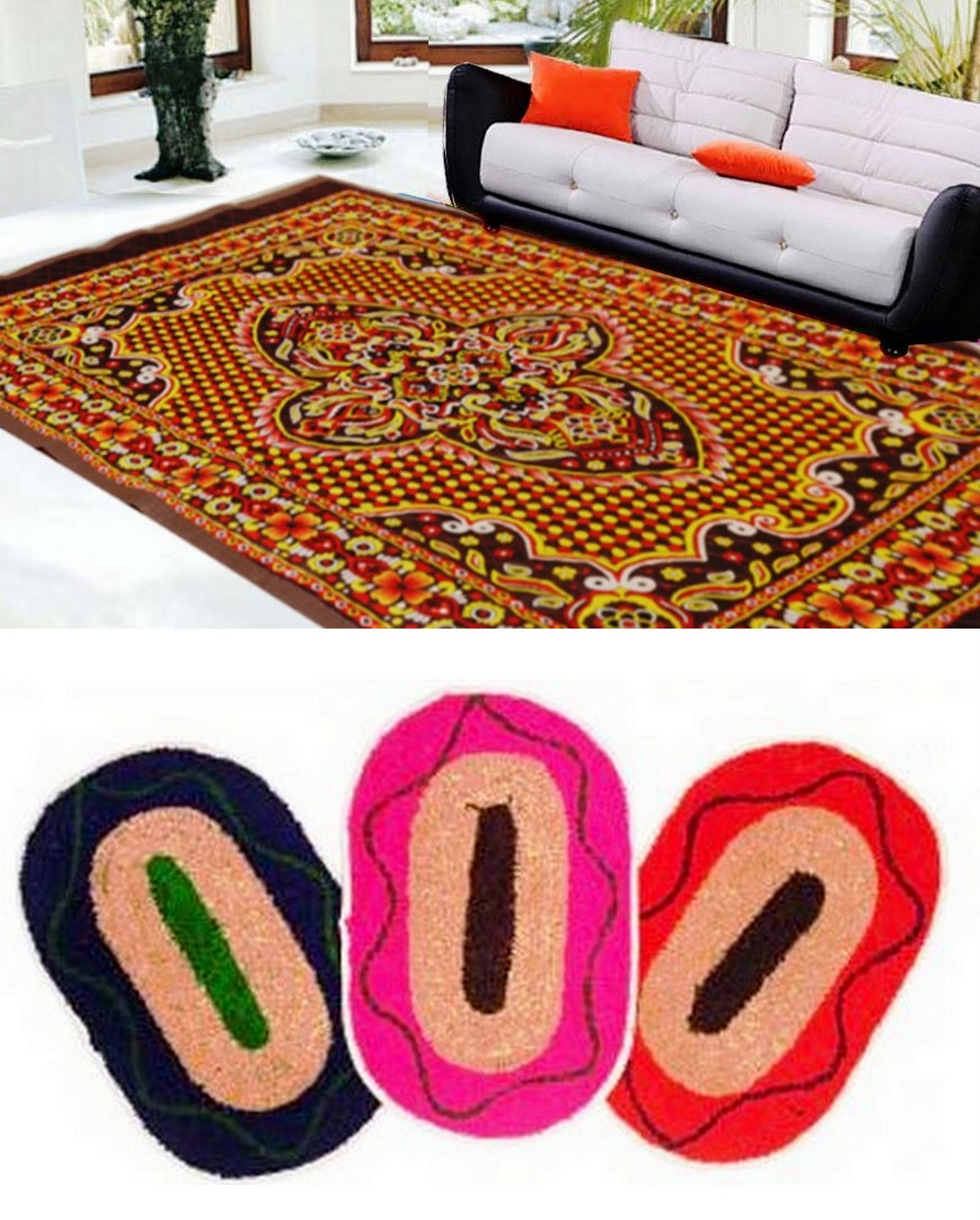 Buy Handloomtrendz Polyester Quilted Carpet With 3 Door Mat Brown 4.5X6