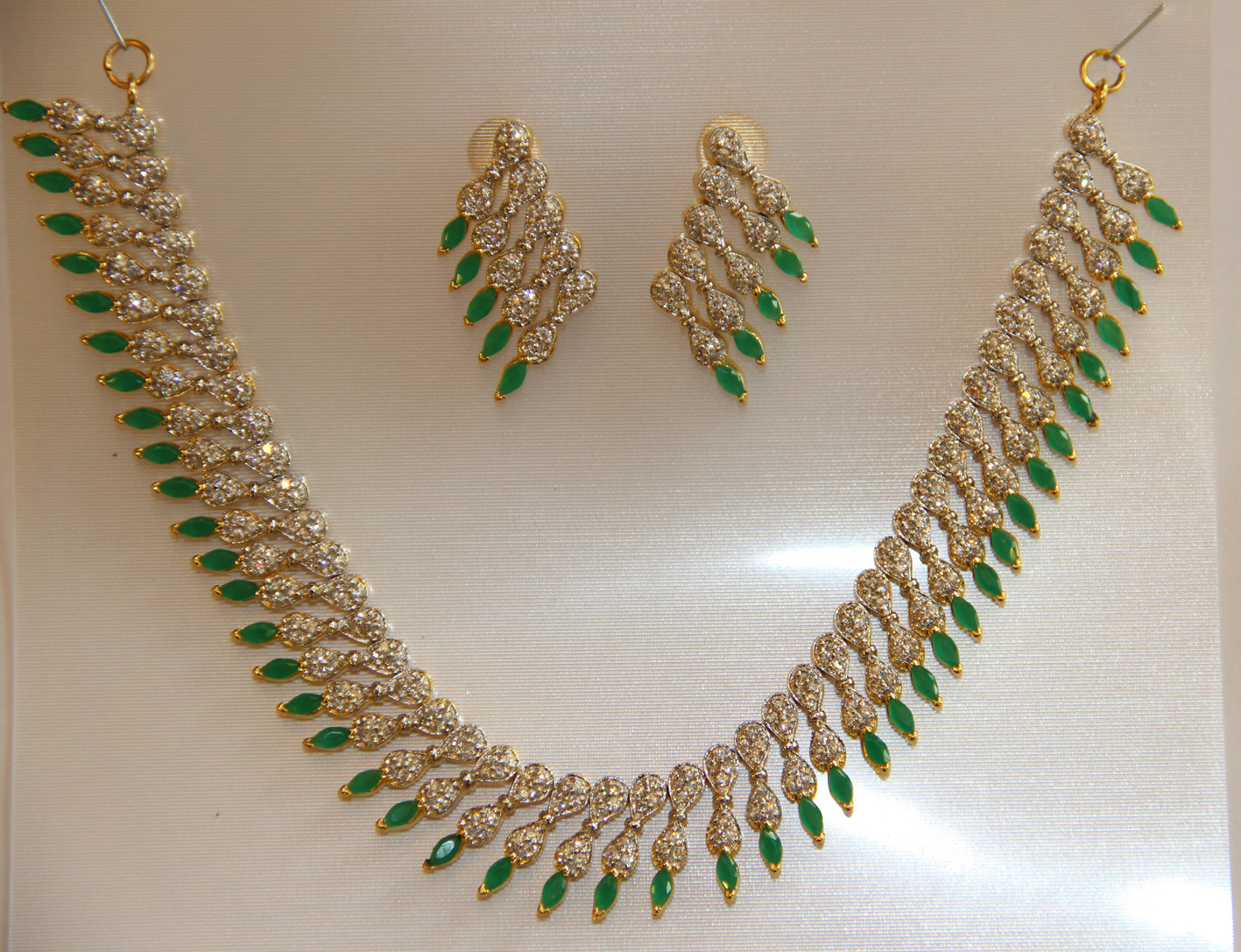 Real CZ Emerald Gold silver plating Diamond Finish Necklace Imitation ...
