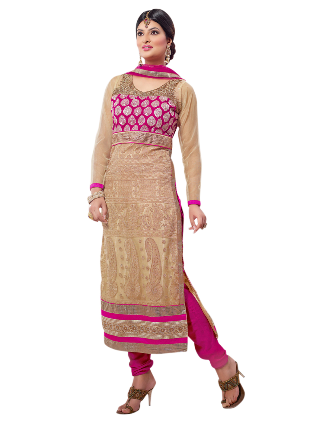 Buy Surat Tex Beige Magenta Color Party Wear Embroidered Net velvet ...