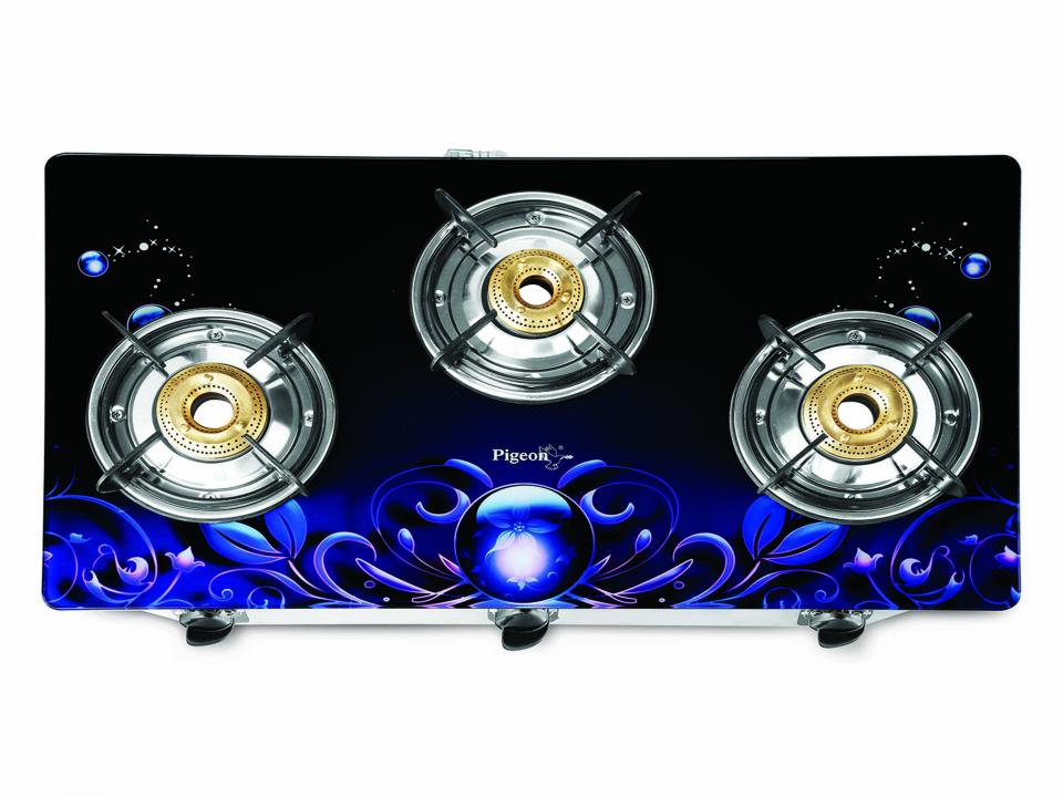 Buy Pigeon 3 Burner Smart Plus Zeus Glass Top Gas Stove 2 Yrs Warranty