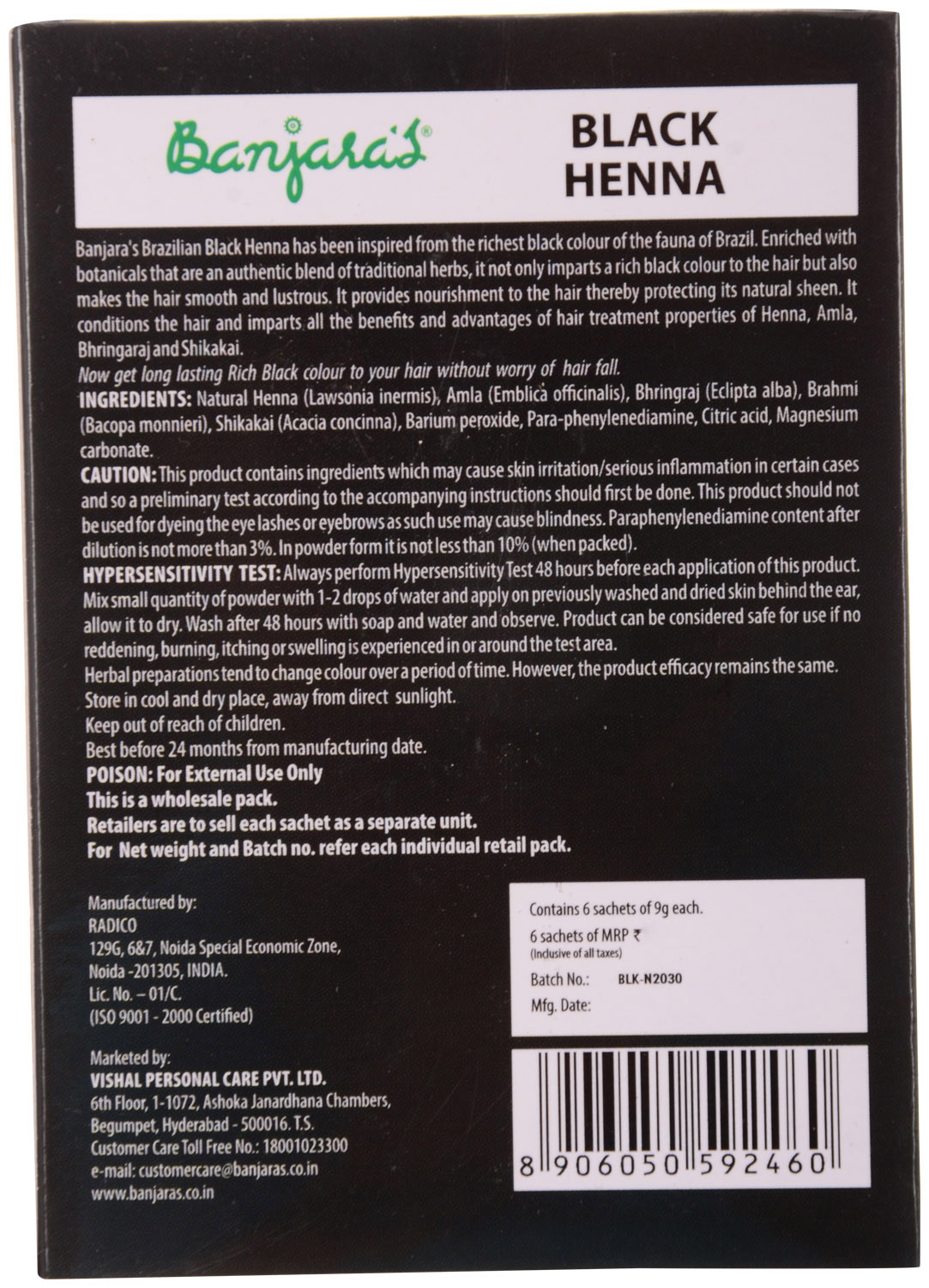 Buy Banjaras Black Henna Brazilian Black 54G 6 Sachets Inside Online