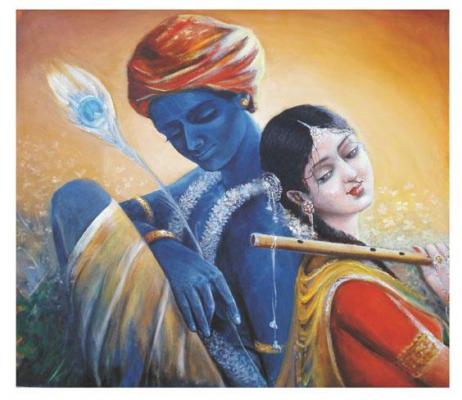 Buy Krishna Radha Oil Painting Online @ ₹4500 from ShopClues