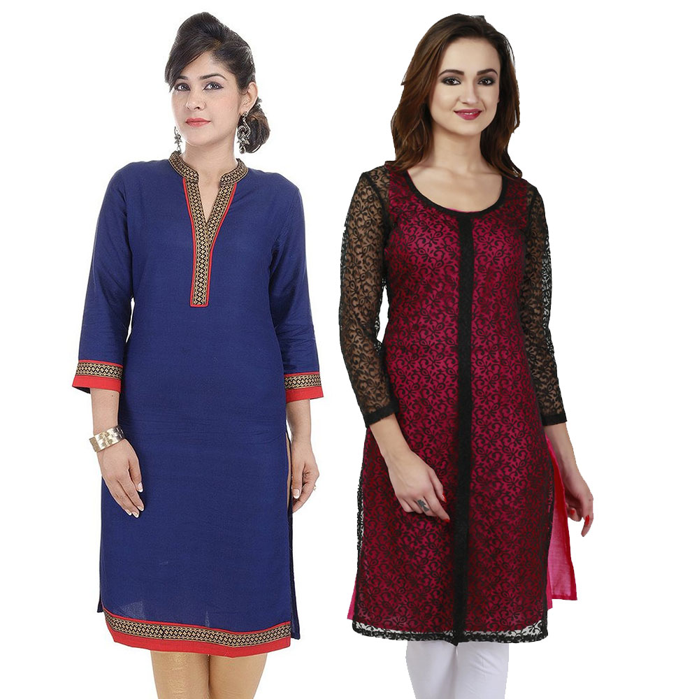 Buy Janasya Multicolor Plain Cotton Stitched Kurti Online @ ₹599 from ...