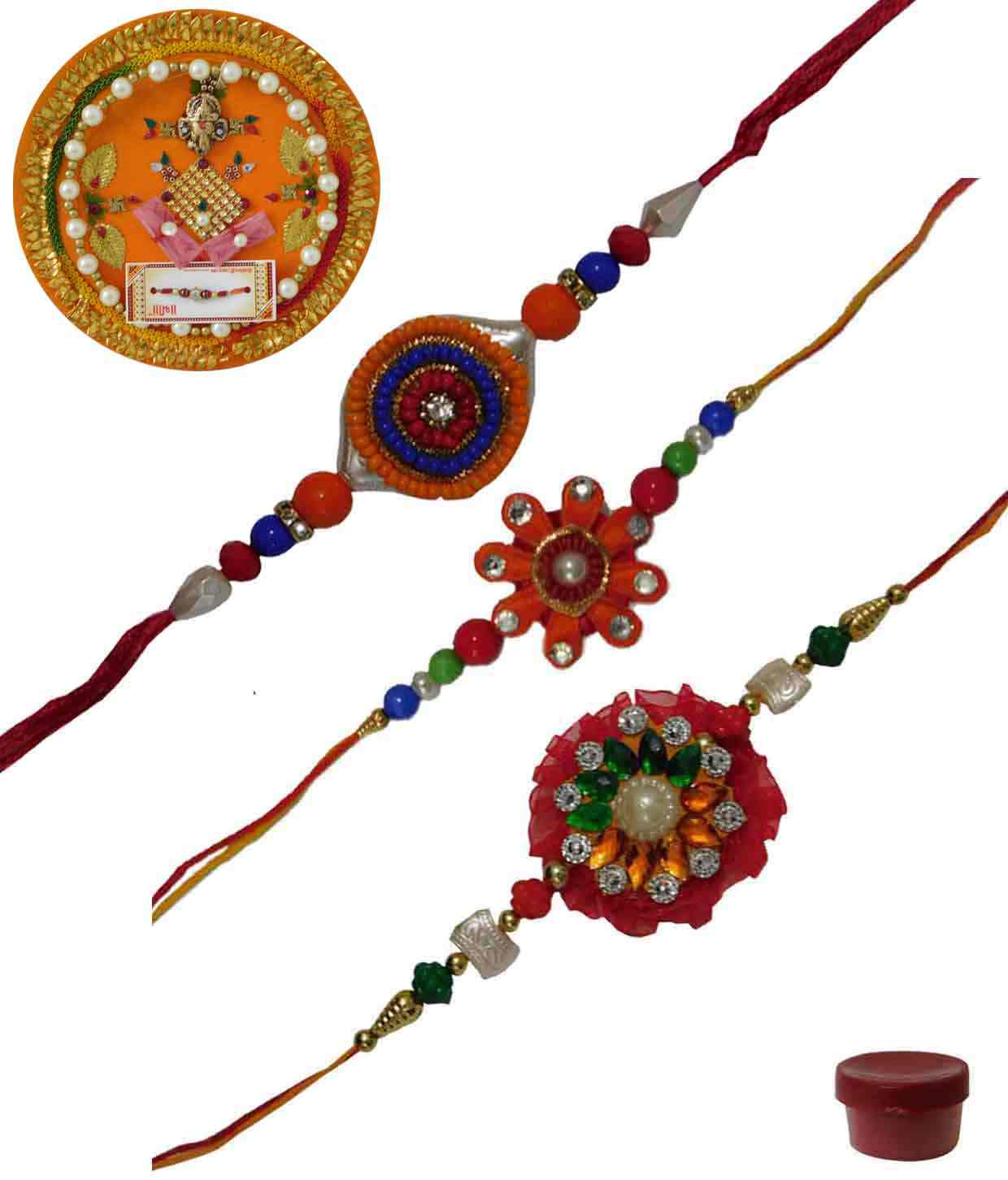 Buy Laviva ROB13403 Pleasurable Set of Three Fancy Rakhis with Thali ...