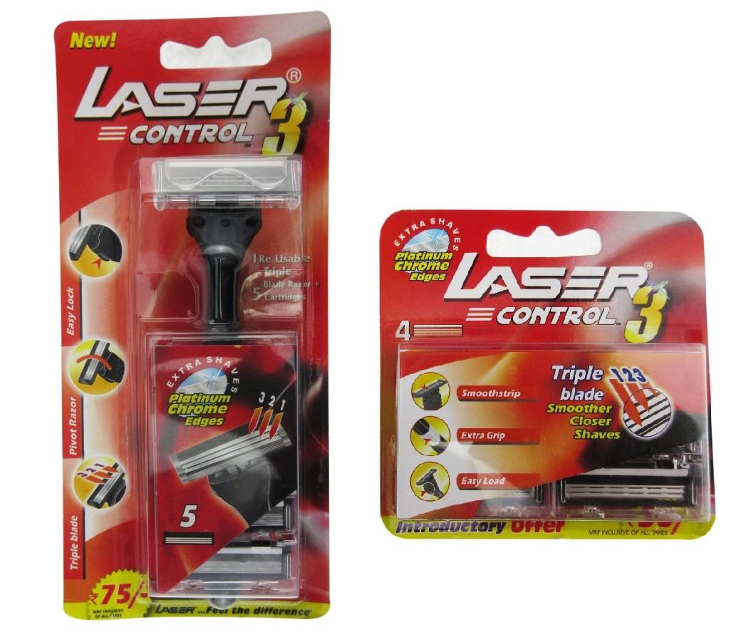 Buy Laser Control 3 One Reusable Triple Blade Razor + 5 Cartridges + 4 ...