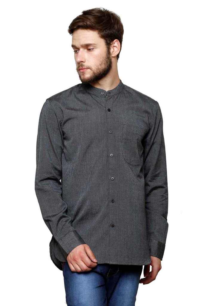 Buy Dhrohar Khadi Dark Grey Cotton Chinese Collar Shirt for Men Online ...