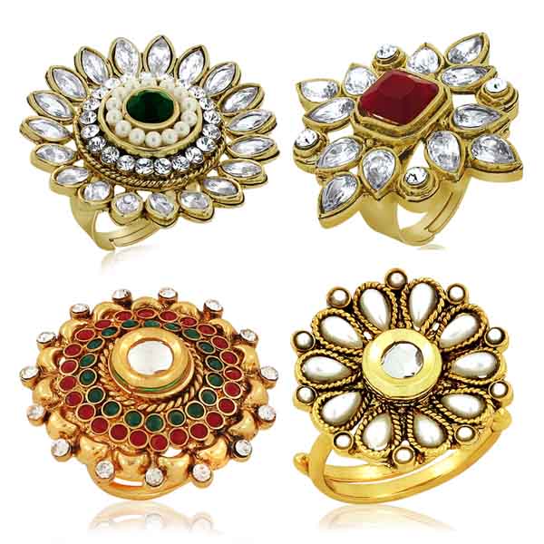 Buy Finger Ring Studded With Ad Stone (Combo Of 4) Online @ ₹949 from ...