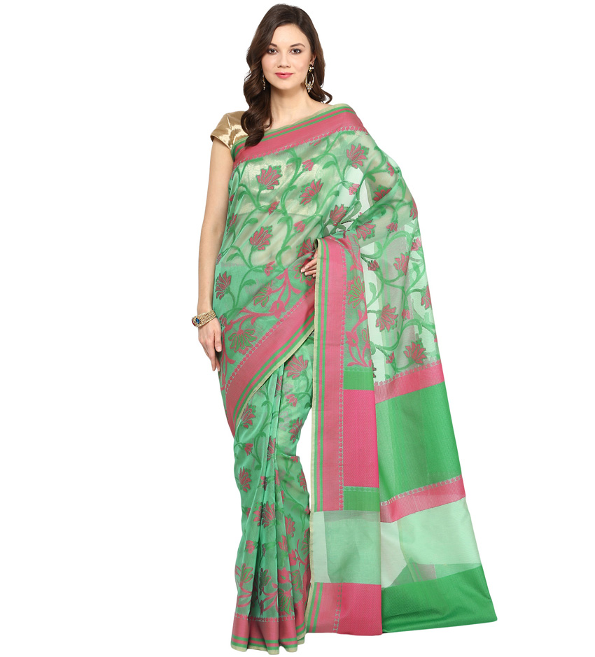 Buy Olive Green Banarasi Kota Saree With Resham Work Online @ ₹1999 ...