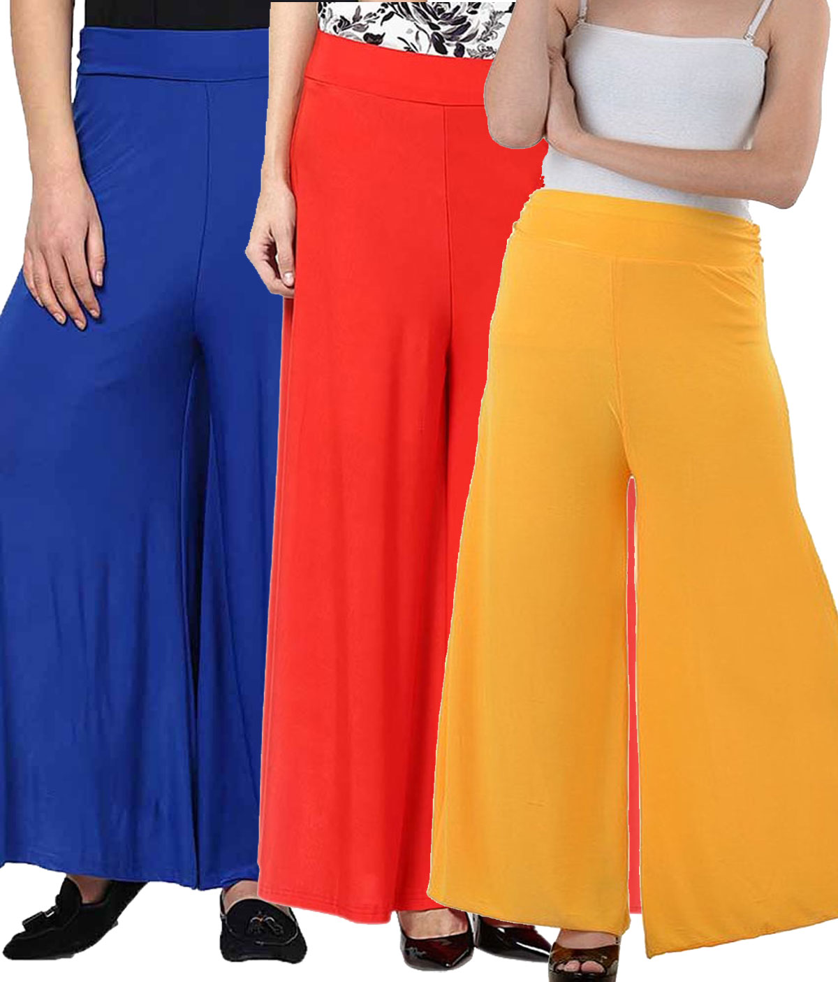 Buy SNP Blue ,Red Yellow Long Palazzo, Pants trousers Pack of 3 Online ...