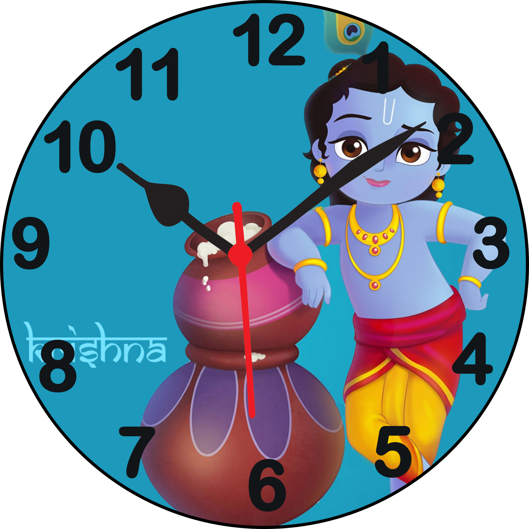 ske 3D krishna with matki wall clock