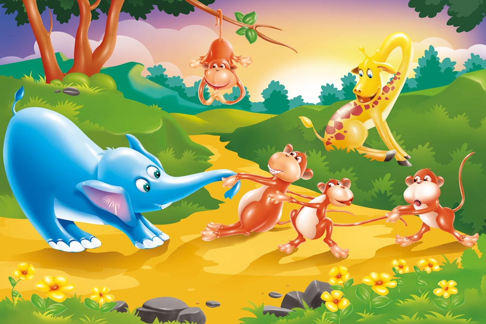 Buy Walls and Murals Animals Tug of War Kids Peel and Stick Wallpaper ...