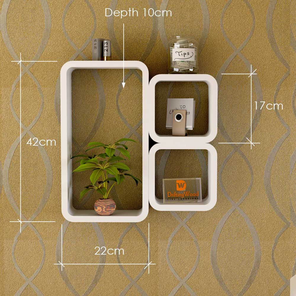Buy DriftingWood Cube Rectangle Floating Wall Shelf White - Set Of 3 ...
