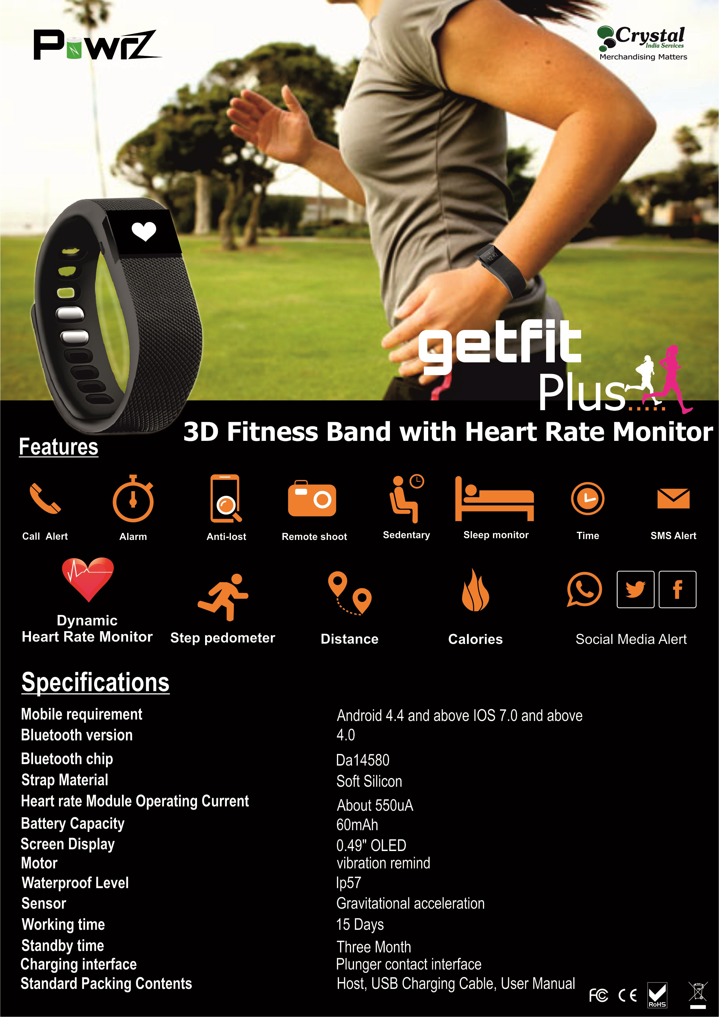 Buy Powrz GFP3D Heart rate sensor fitness Pedometer Online ₹1499 from