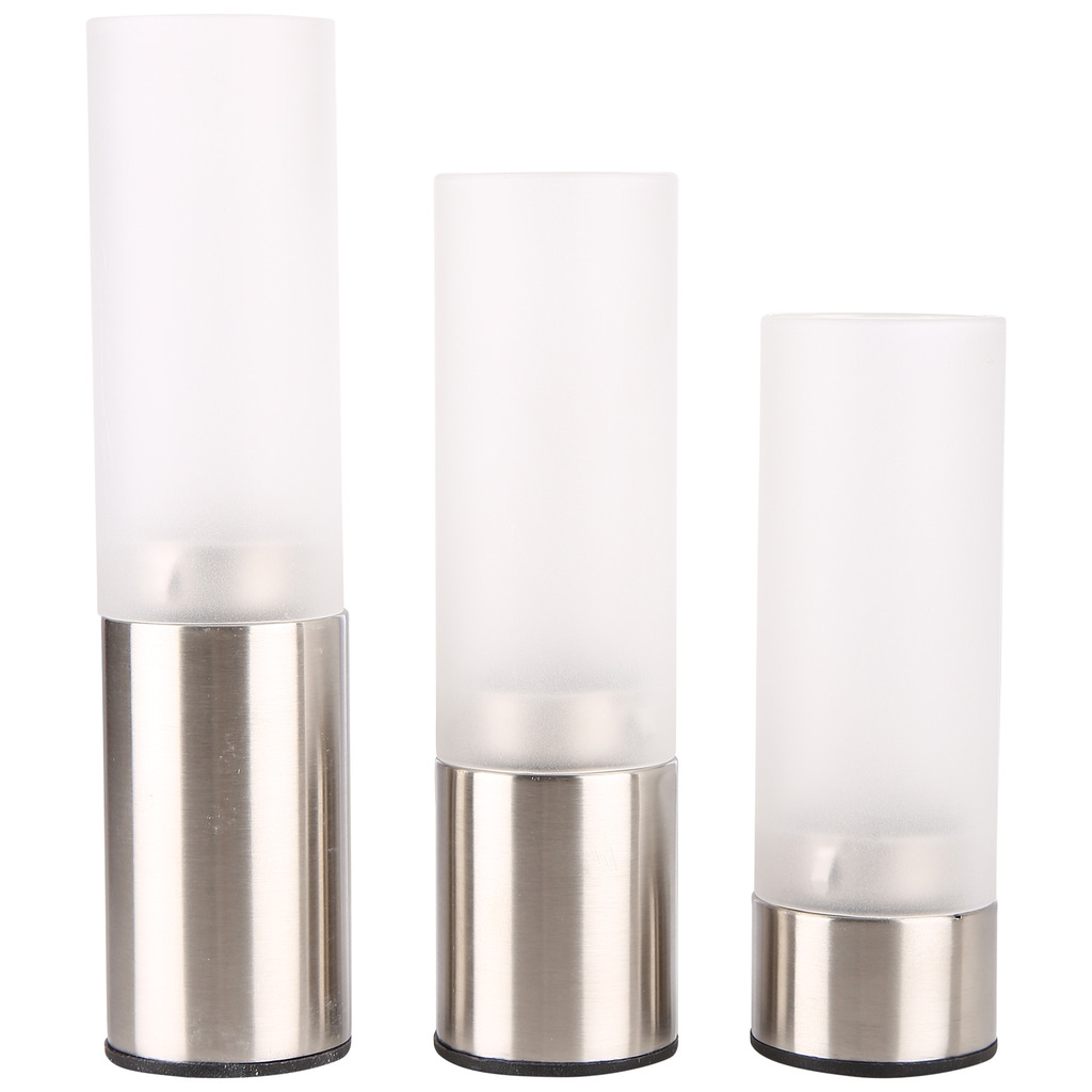 Plush Plaza Silver Stainless Steel Base With Frosted Glass Top Tea Light Holders   Pack of 3