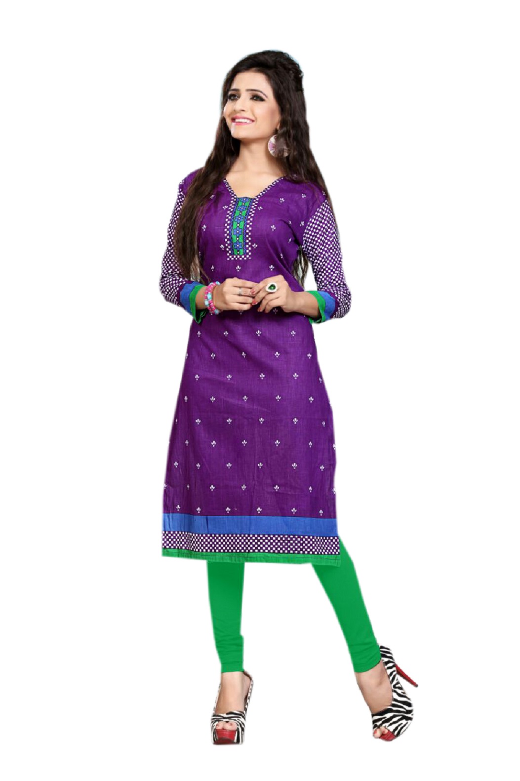 Pastel Cotton Printed Straight Kurti for Women with V-Neck – Size 2XL