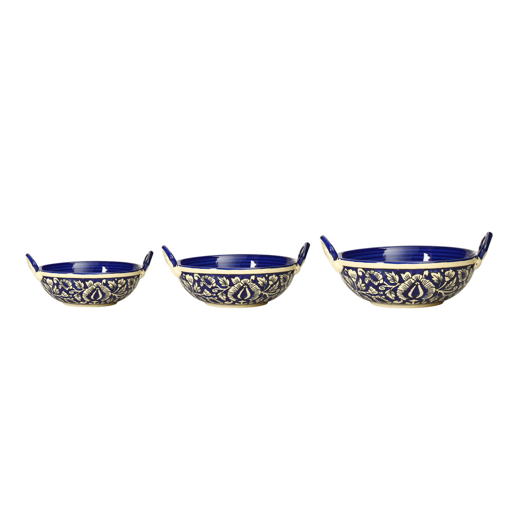 Buy Serving Kadhai Bowl Ceramic/Stoneware in Blue Mughal Combo (1 Large