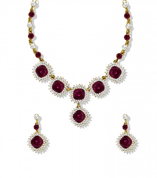 Buy Zaveri Pearls Sparkling Ruby Look Austrian Diamond Necklace Set