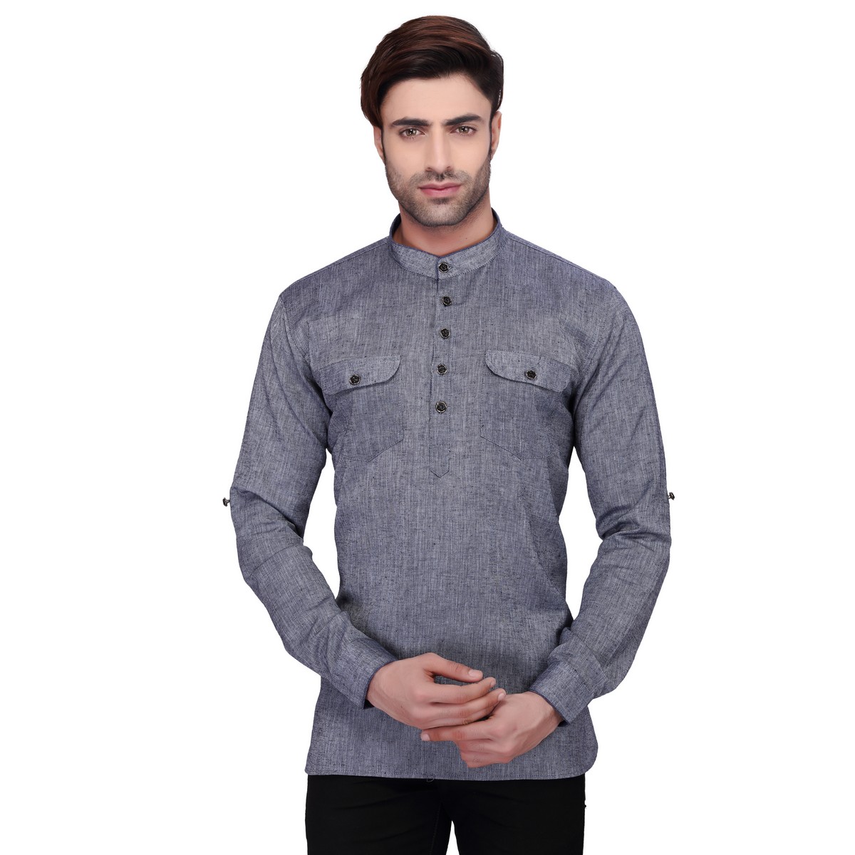 Buy RG Designers Men's Full Sleeve Short kurta AVSARNATH-GREY Online ...