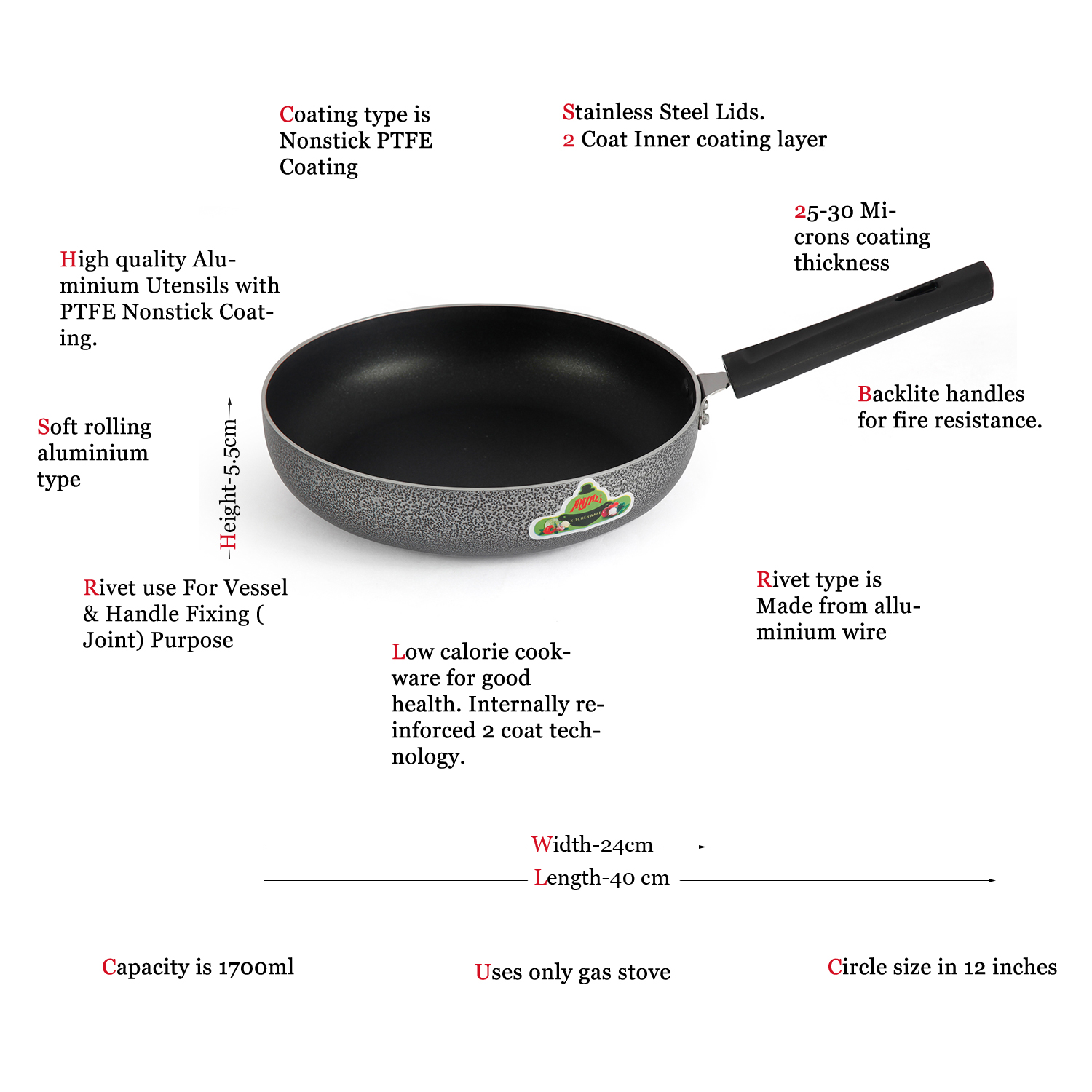 Online Anjali Diamond Fry pan (240mm with Lid) Prices - Shopclues India