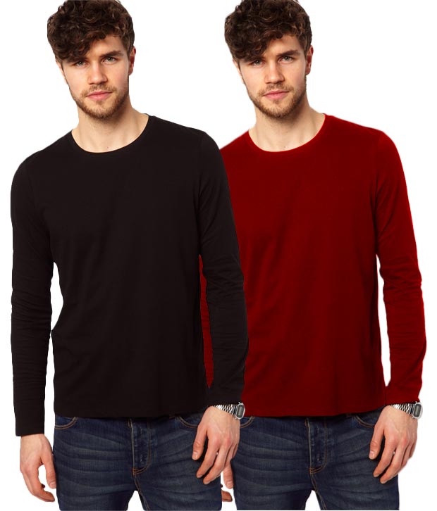 Combo of Men's Full Sleeve T-Shirt(Black,Red)