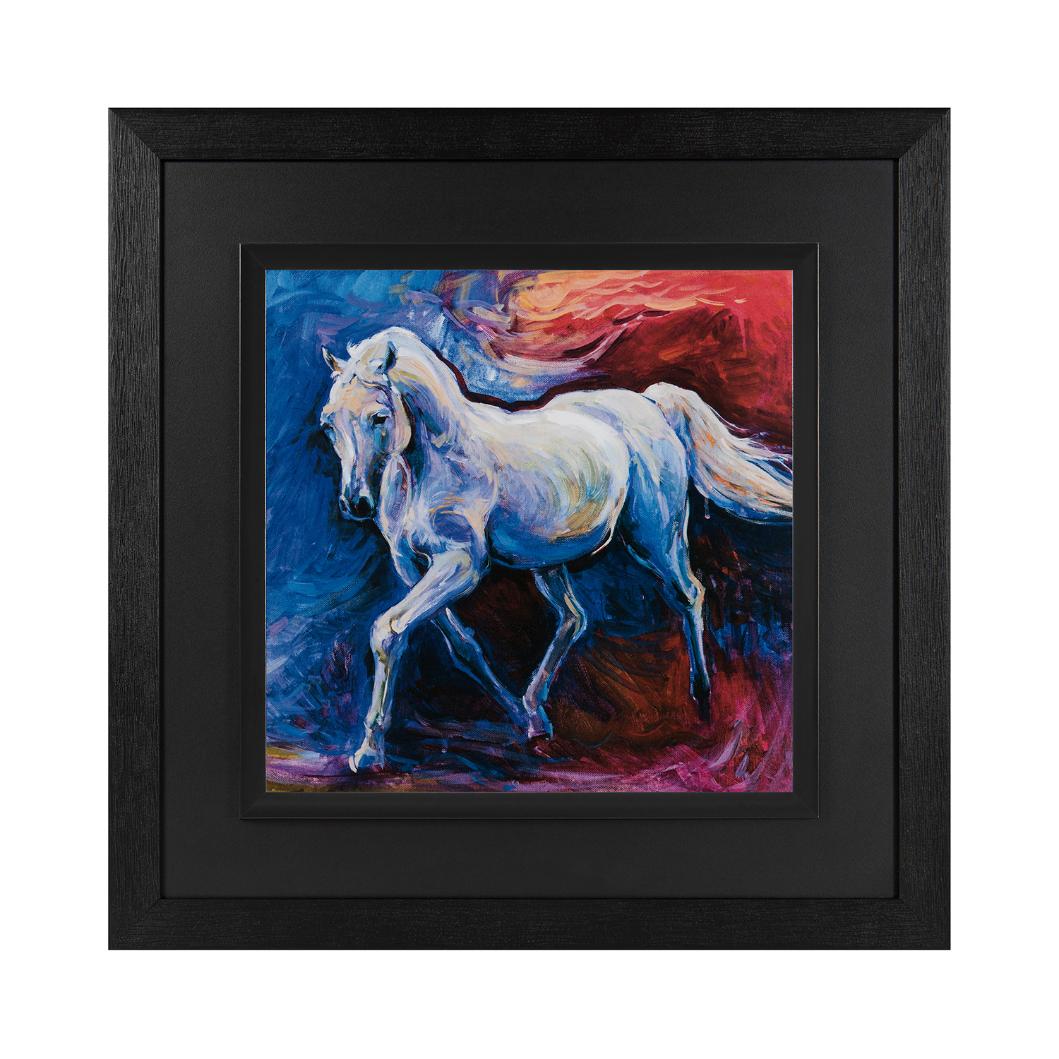 Buy Multicolored MDF Matte painting of running Horse with Black Texture ...