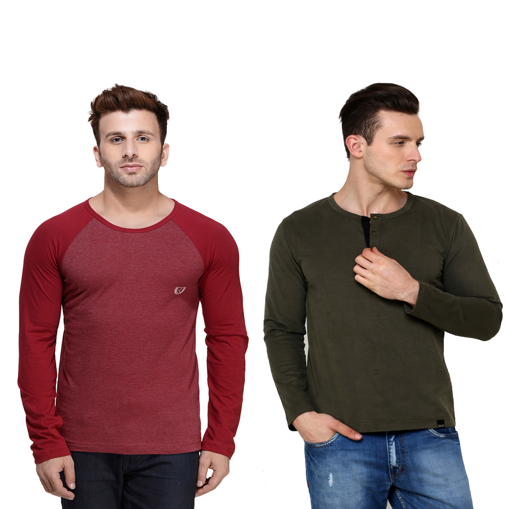 Buy Rigo Men's Multicolor Round Neck T-Shirt (Pack of 2) Online @ ₹1119 ...