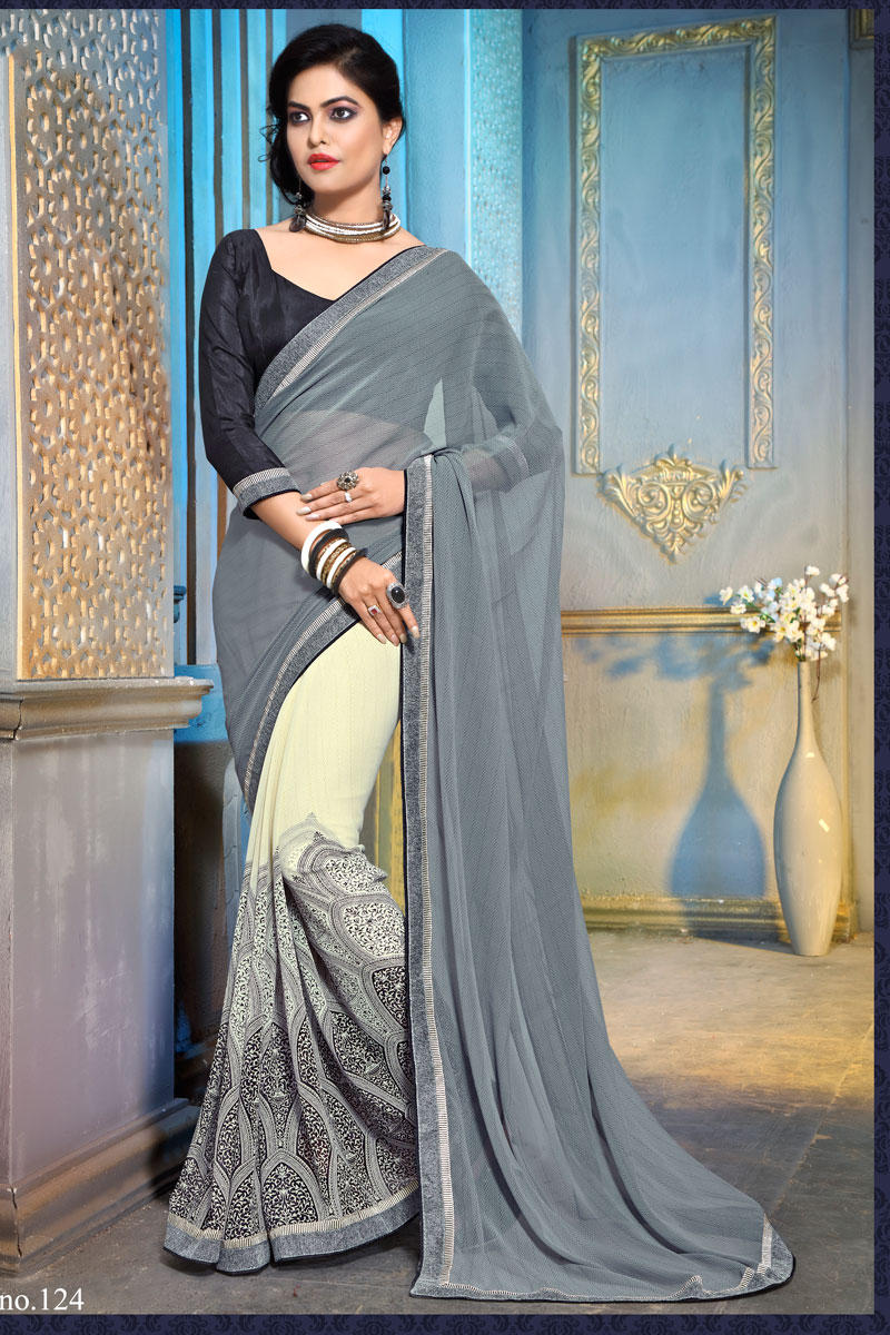 Buy Gray and white Color Mugdha party wear saree online shopping india