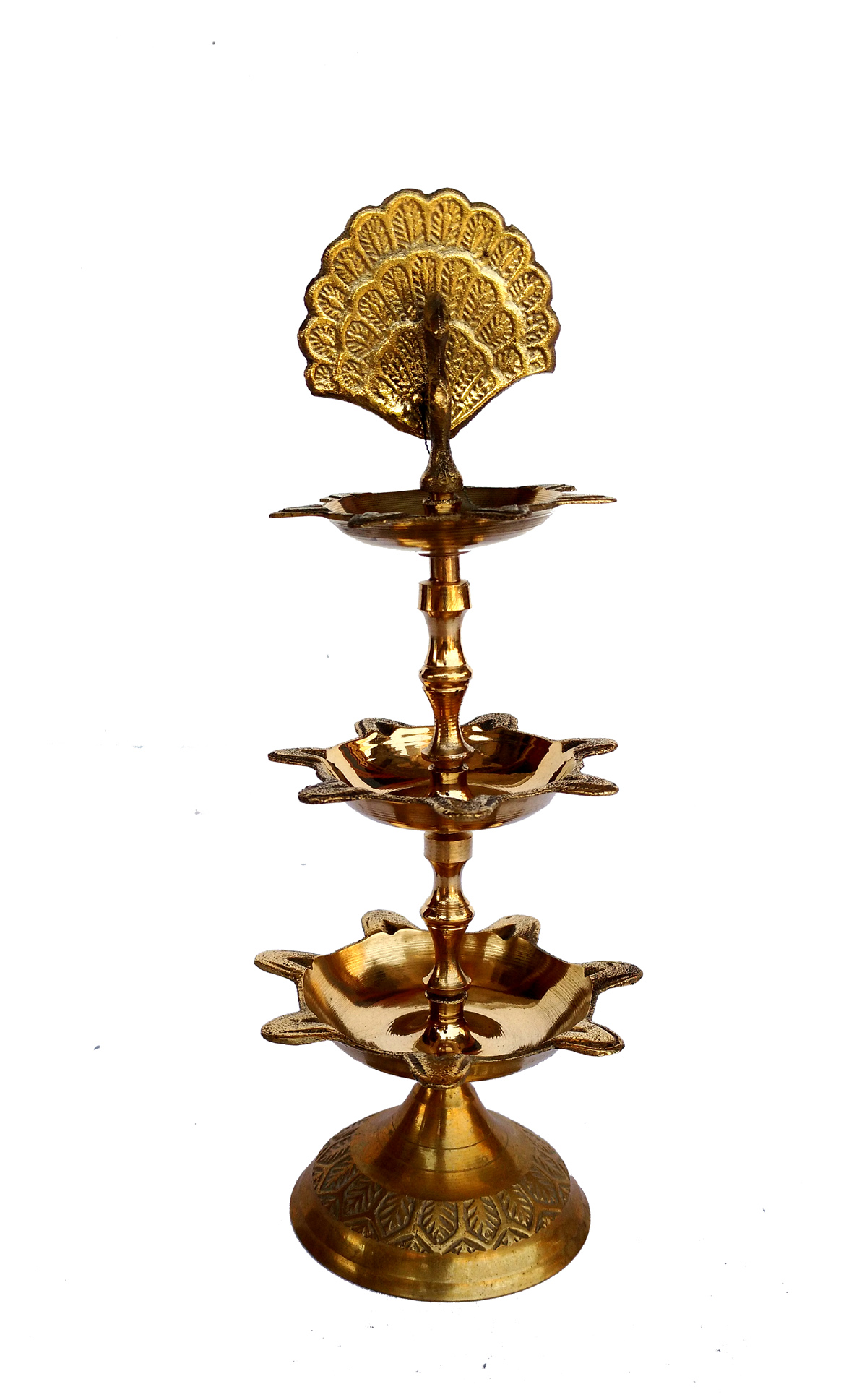 Buy Indian Brass Peacock 3 Tier Ghee Oil Lamp Diya Puja Lamp Hindu