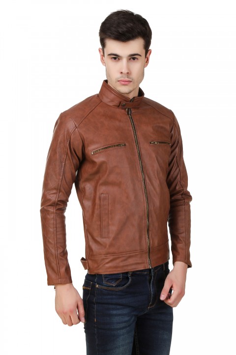 Buy Solid Camel PU Leather Jacket- Leather Retail Online @ ₹2200 from ...